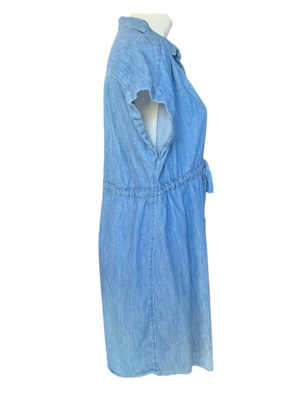 Old Navy Maternity Dress Blue Denim Button Down Tie Waist Short Sleeves Lt. Wt. - Picture 6 of 12